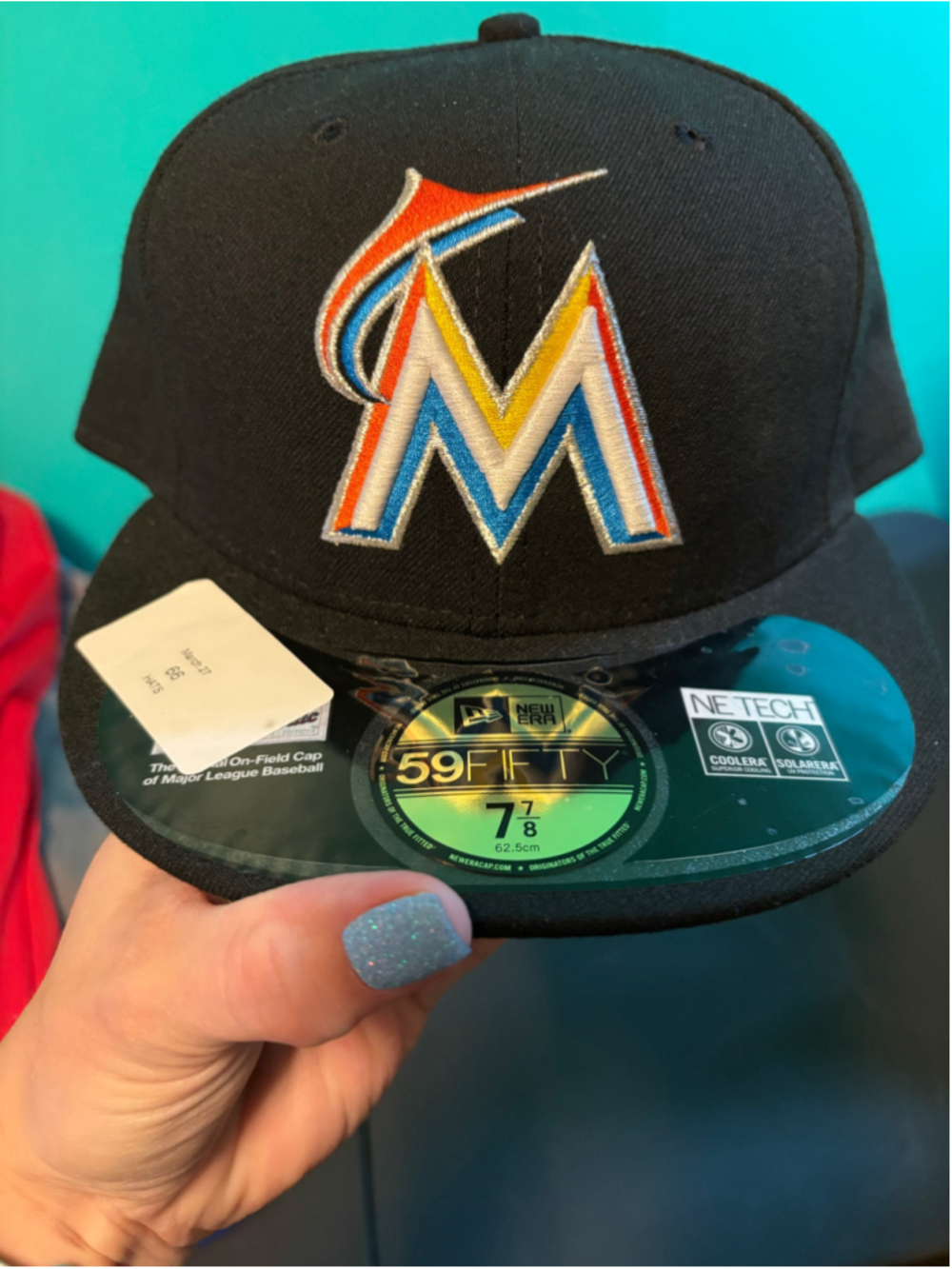 Men's New Era Miami Marlins 59FIFTY Fitted Hat Size 7 7/8 Black/Orange